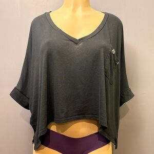 Sweet Love Black Tee Top | Dolman Drape Crop Blouse | Soft Minimal Pocket